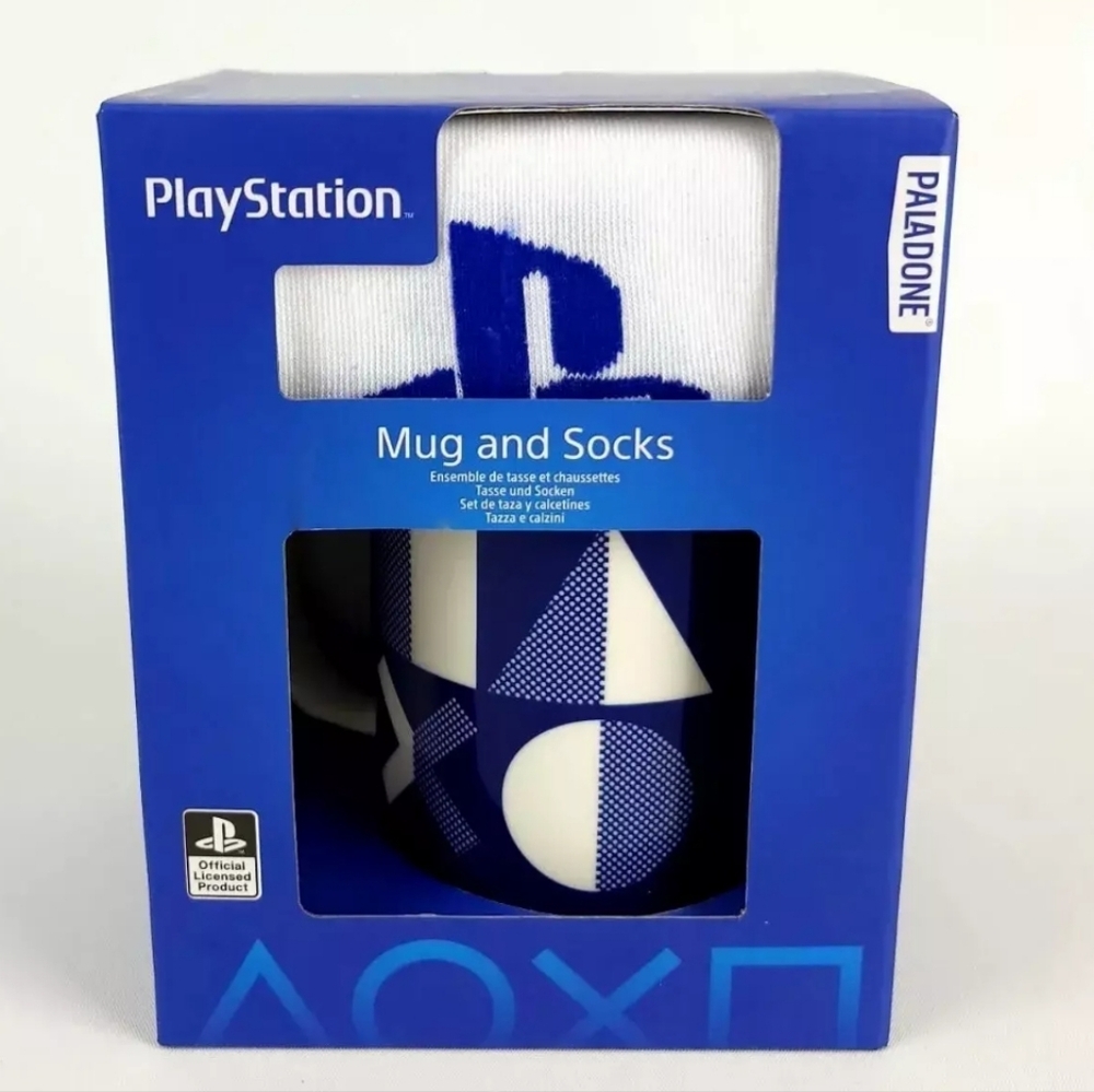 Playstation Mug And Socks 8-12 Blue White New